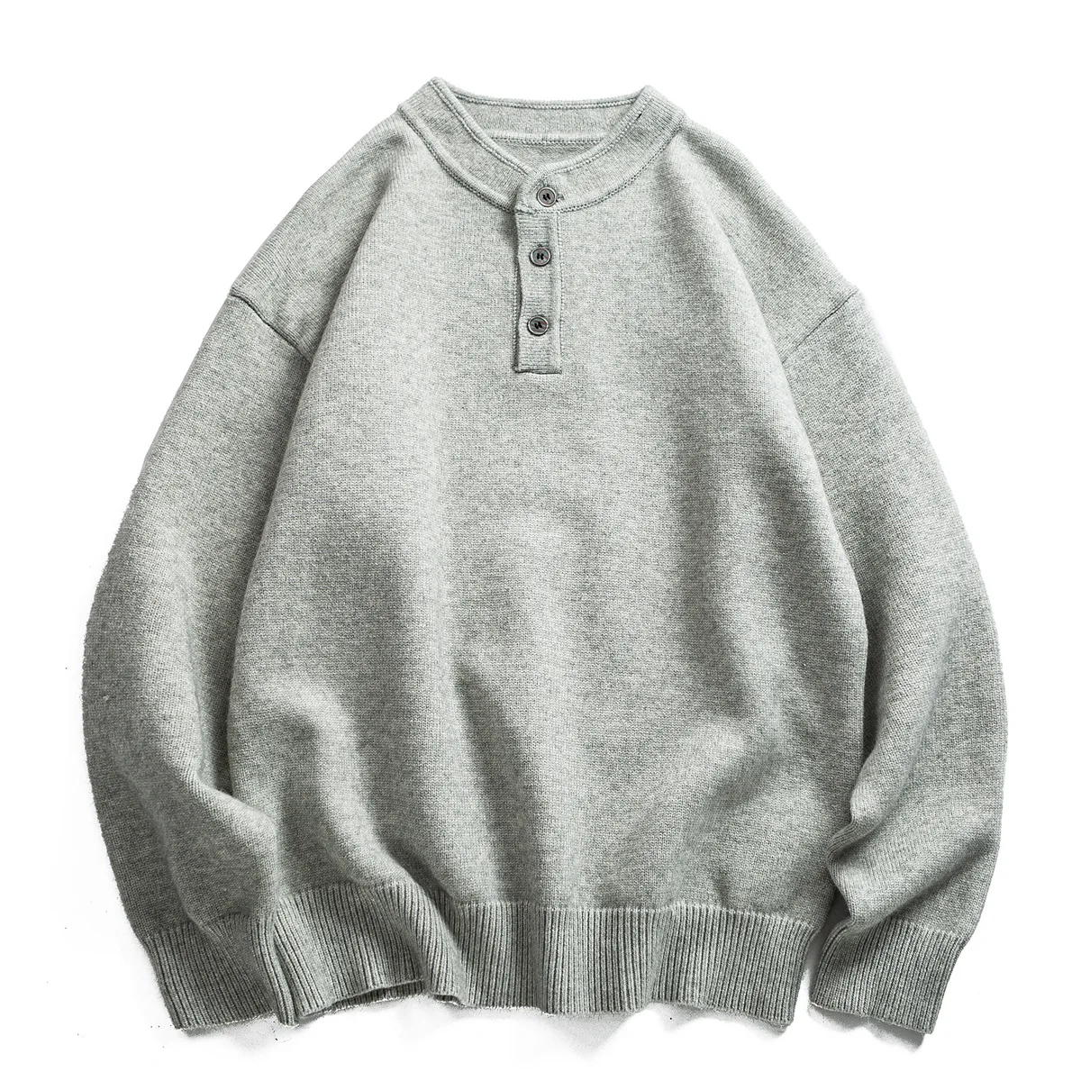 

Japanese Retro 2025 Fall/Winter Henley Neck Sweater Unisex Loose Fit Casual Thick Knit Pullover for Men