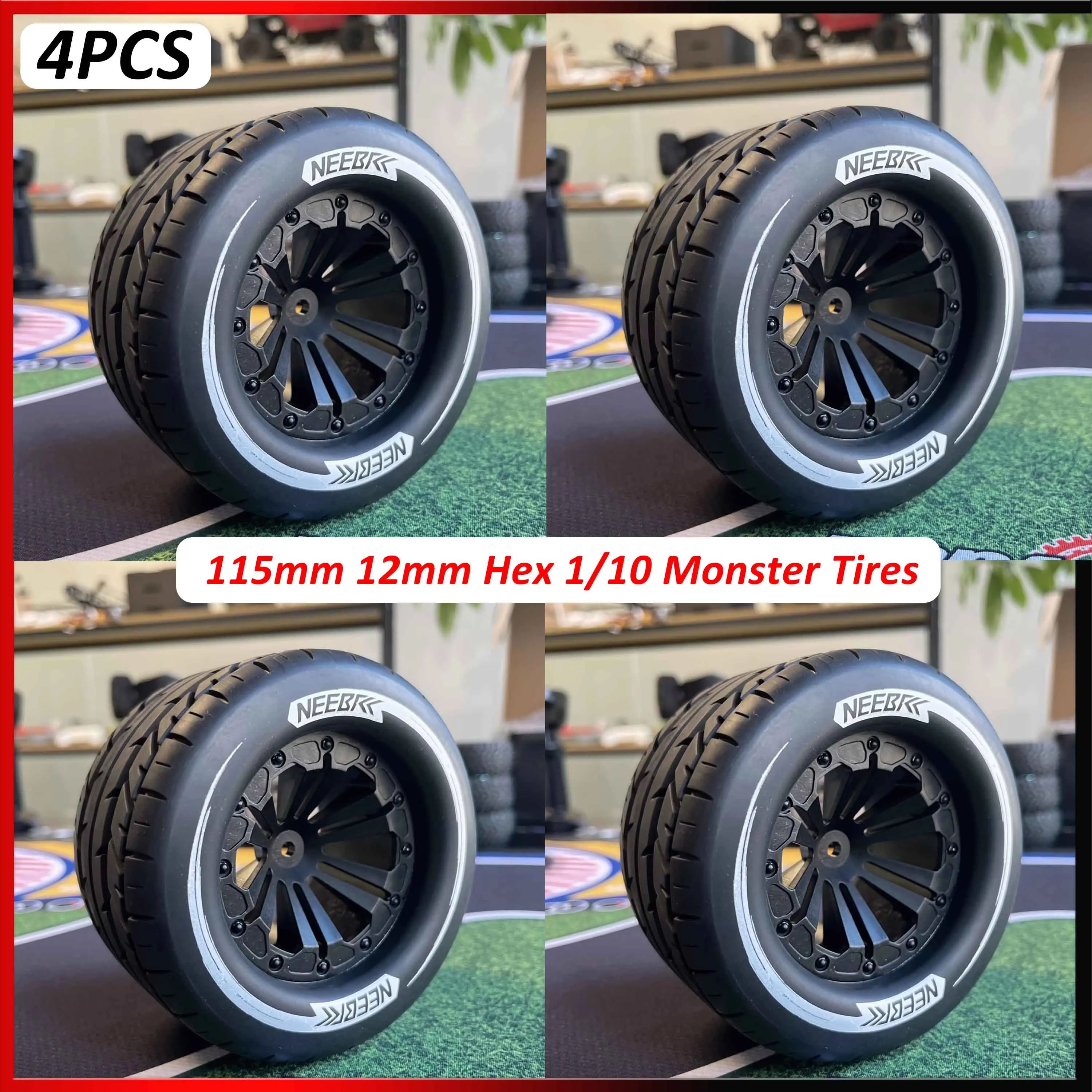 

4PCS NEEBRC 115mm 12mm Hex 1/10 Monster Tires Skidproof Wheel Tyre for RC Buggy Car Truck HPI HSP Savage XS TM Flux LRP Parts