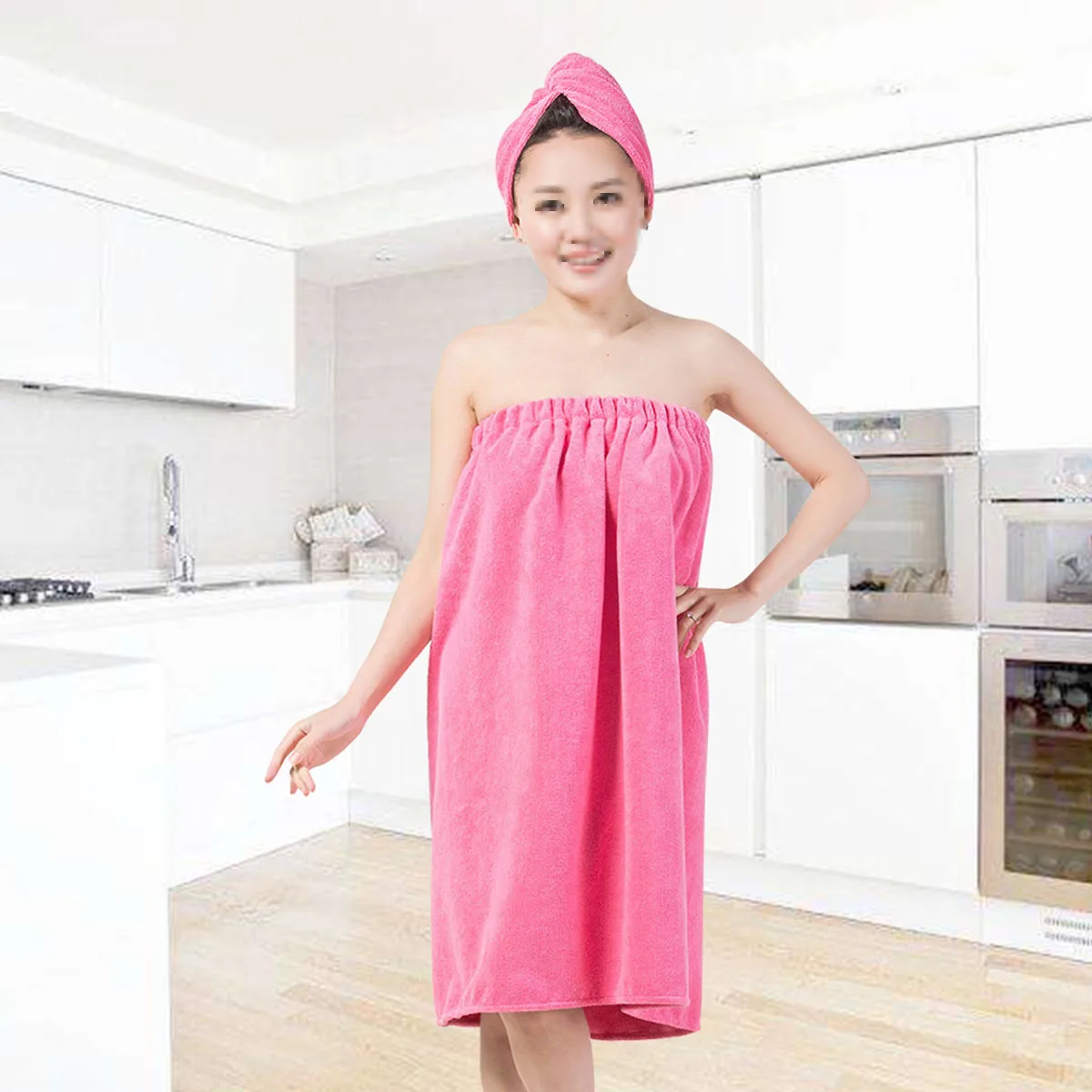 Damen-Haartrocknungskappe aus Mikrofaser, schnell absorbierend, weiche Dusche, kein Binden erforderlich, rosiges Haarwickel-Badetuch, saugfähiges Handtuch