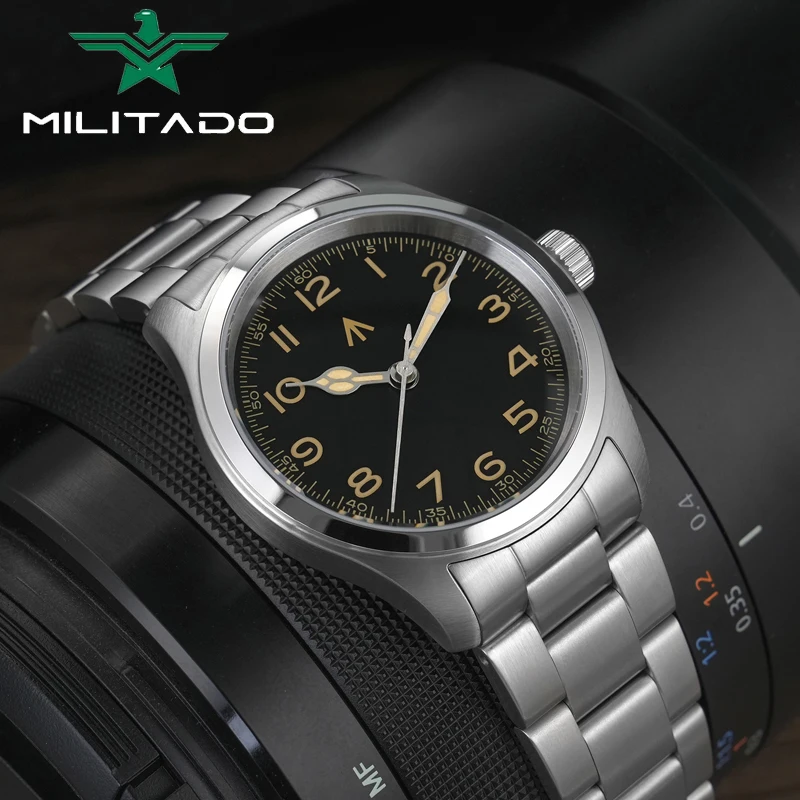 

Militado ML08 Кварцевые часы VH31 Механизм Стальная полоса Сапфировое стекло Винтажные часы 10 бар Водонепроницаемые BGW9 Светящиеся мужские часы