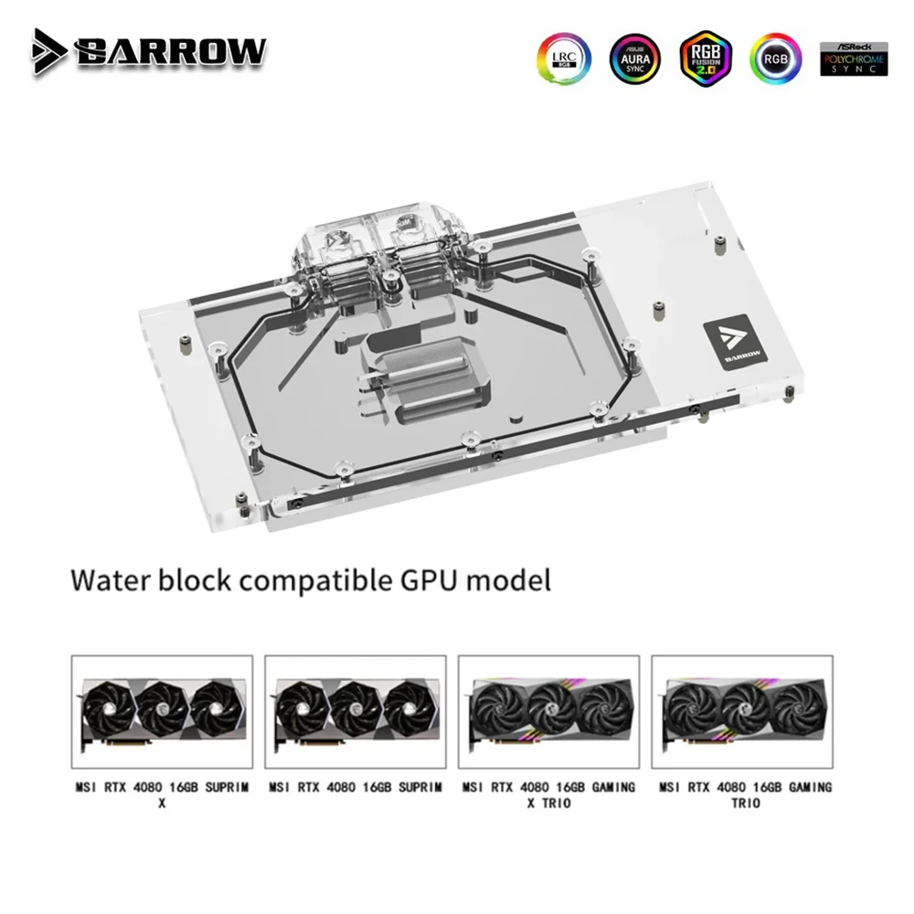 Barrow cobertura completa gpu bloco de água para msi rtx 4080 16gb suprim x/msi rtx 4080 16gb jogos tr10 5v argb 3pin aura sincronização