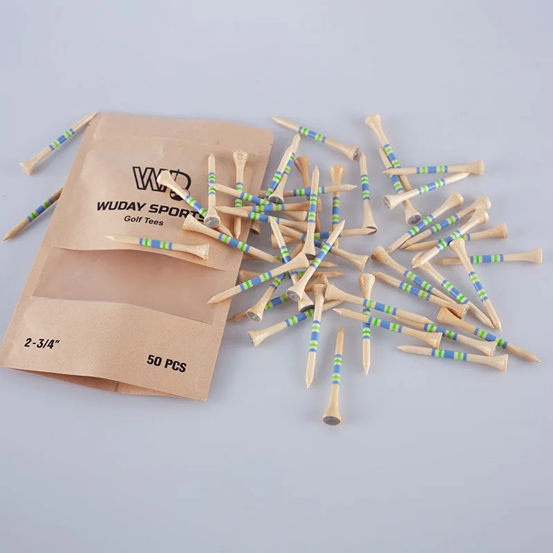 New Golf Tees 70mm Roll Printed Ball Studs 50 Pieces Per Bag Kraft Paper Bag Wholesale