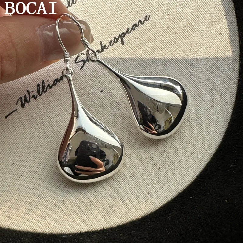 

Серьги BOCAI NEW S925 из стерлингового серебра, простые и модные, с ажурной отделкой в виде капель воды.