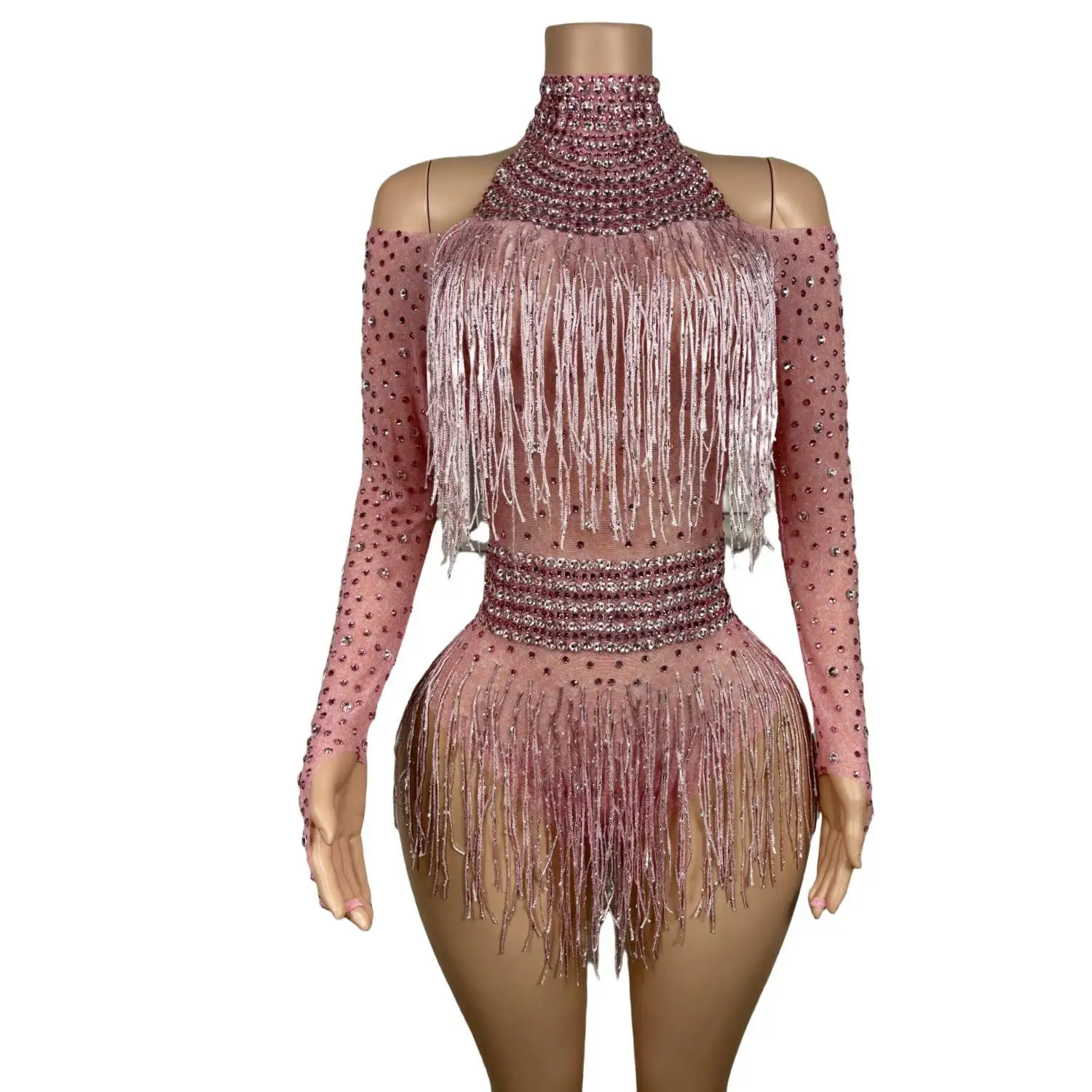 

Sexy Off-Shoulder Bodysuit Women Sparkly Tassels Sky Blue Evening Party Performance Costume Nightclub Singer Stage Wear Nvtuan