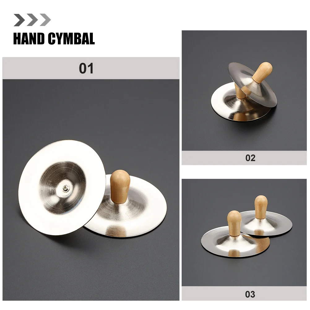 2 قطعة الصنج النحاسي مقبض خشبي معدني خفيف الوزن أداة قرع اليد لأداء موسيقى الرقص الشرقي