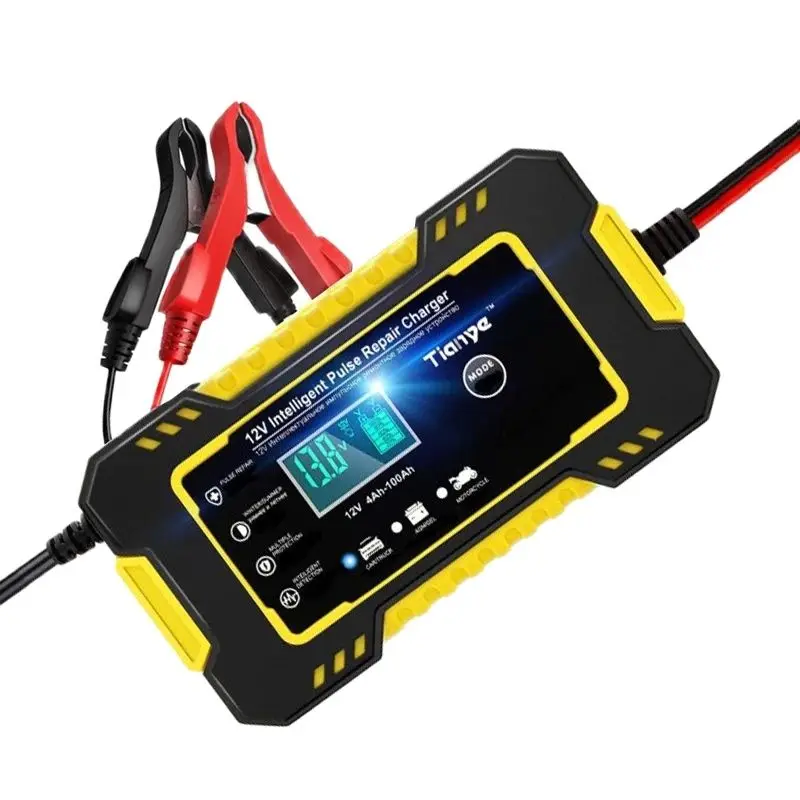 Car Battery Charger Full Auto Motorcycle 12V 6A Pulse Repair LCD Display Smart Fast Charge AGM Deep cycle GEL Lead-Acid Charger