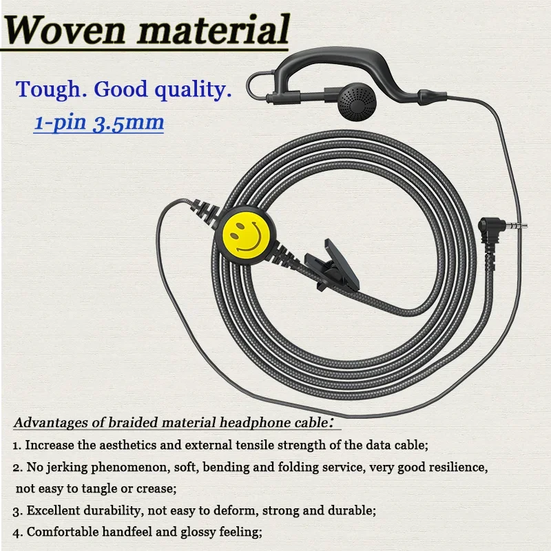 جهاز اتصال لاسلكي مع ميكروفون ابتسامة ، سماعة رأس بدبوس واحد ، خطاف أذن ، لهاتف retevis rt40 iccom ange ، yaesu ، أجهزة راديو موتورولا