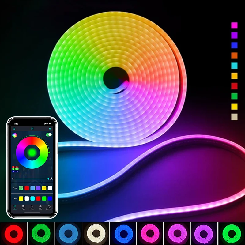 Neonowe sznur oświetleniowy USB 16.4ft/5M Neon RGB światła LED z paskiem duoCo kontrola aplikacji elastyczny Neon Led strip Bluetooth do sypialni