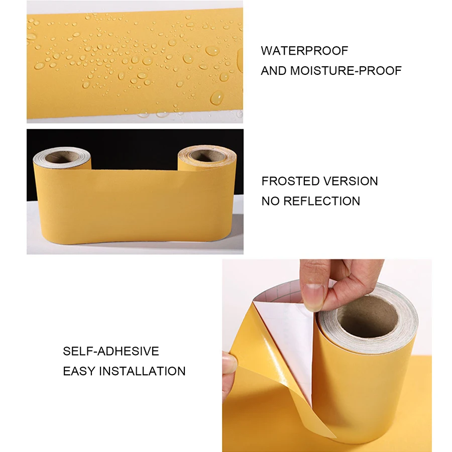 Solid Color Baseboard Wallpaper Self-Adhesive Door Frame Edge Wrapping Sticker Decoration PVC Yellow Waterproof Renovation Film