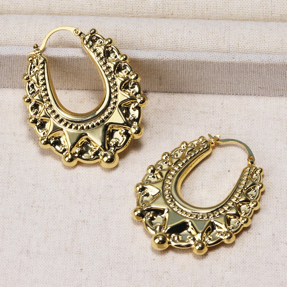 Luxury Quality Vintage Non Tarnish Womens Earrings 18K Gold Plated Waterproof Hypoallergenic Spikes Beads Fashion Hoop Earring