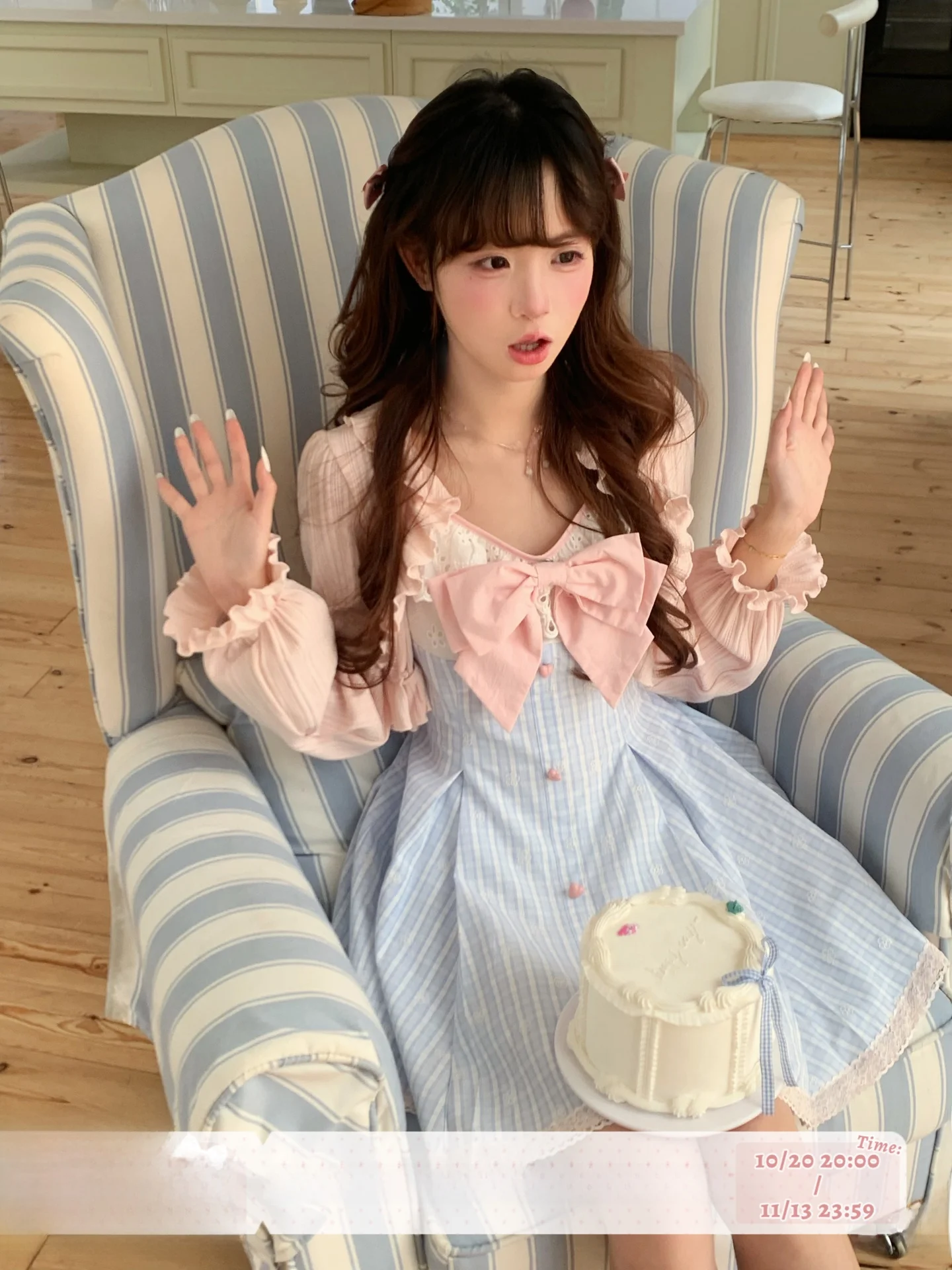 Pastel Pink And Blue Plaid  Knot Long Sleeve Open Cardigan Girl's Dress Collision Color Halter Neck A-Line Skirt