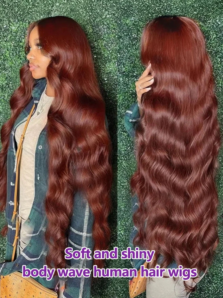 Rosabeauty 30 36 Inch Reddish Brown 13X6 HD Lace Frontal Wigs Colored 200 Density Body Wave 13X4 Lace Front  Human Hair Wigs