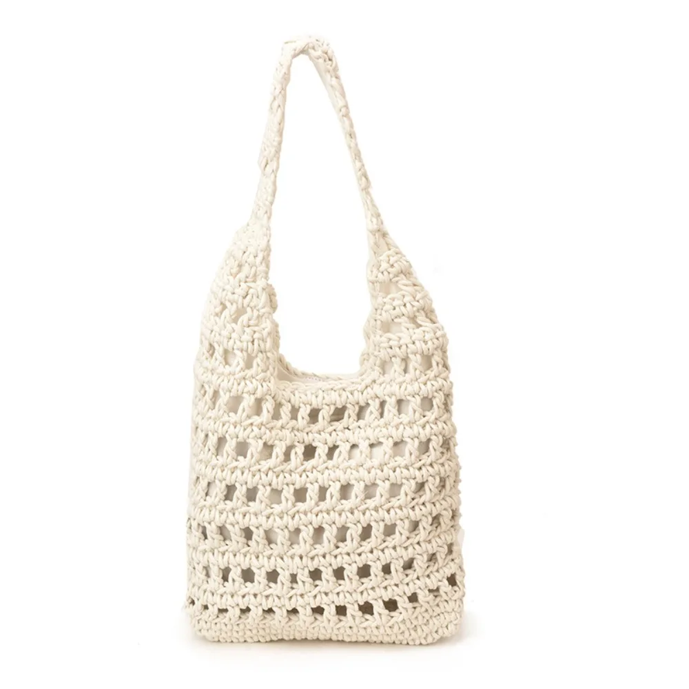 

Korean Style Hollow Out Knitted Weave Bag Braided Solid Color Knitted Shoulder Bag Vacation Style Handbag Beach Bag Ladies/Girls