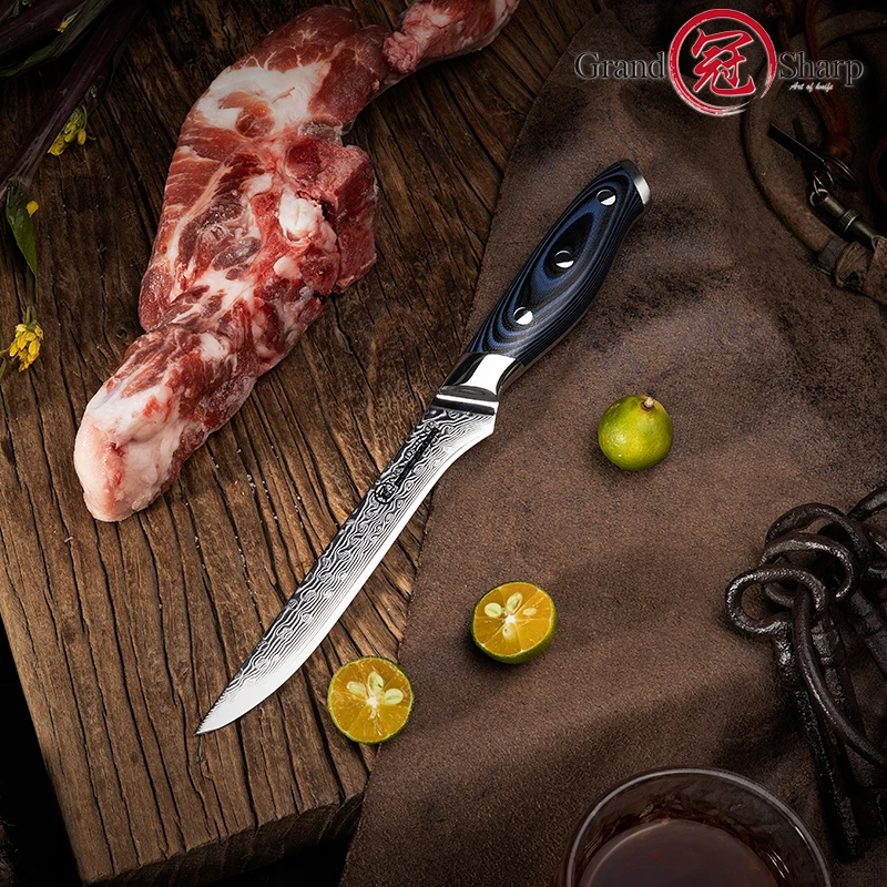 Grandsharp Boning knife 67 layers AUS10 Japanese Damascus steel chef G10 kitchen knives butcher slicing tools ribs jamon cooking