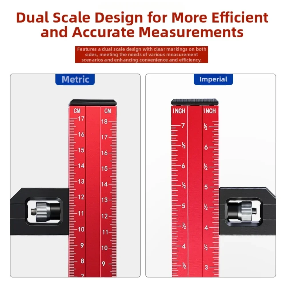 Multi-Functional Woodworking Height Ruler with Fine Tuning Adjustment and Dual Metric/Imperial Scale for Woodworkers