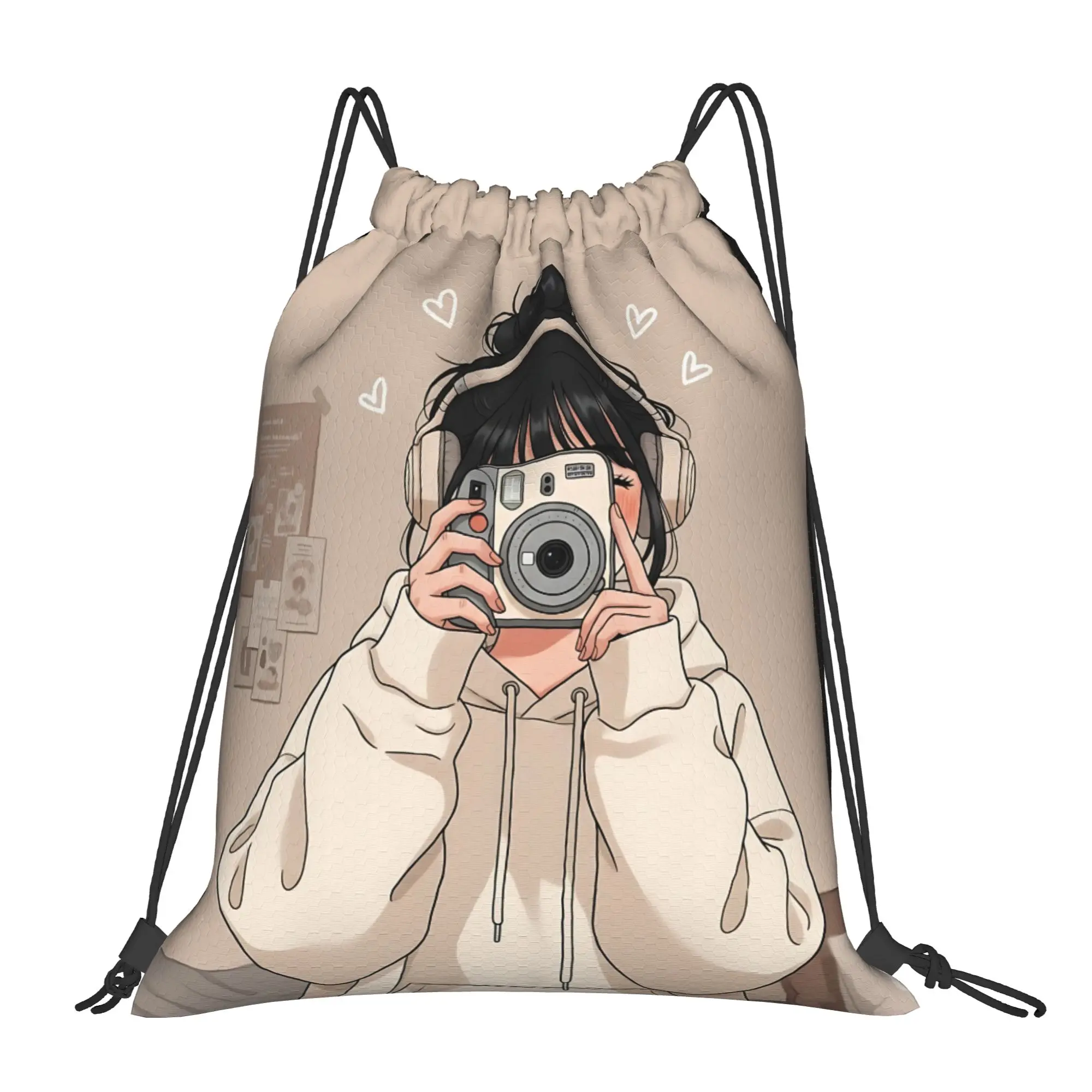 For travel Pouch a pose who love photo  Kawaii Drawstring Bags Sports Shoe Clothes Storage Multi-function Teen Portable Rucksack