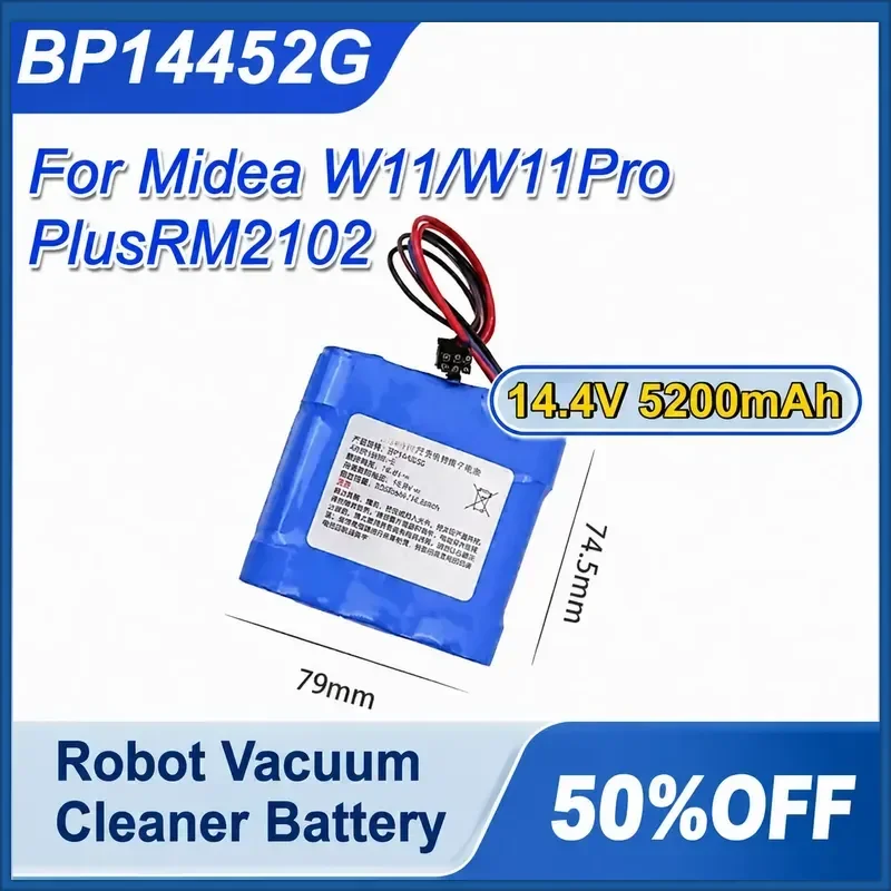 BP14452G 14.4V 5200mAh Robot Vacuum Cleaner Accessories for Midea W11/W11Pro/PlusRM2102 Lithium Battery