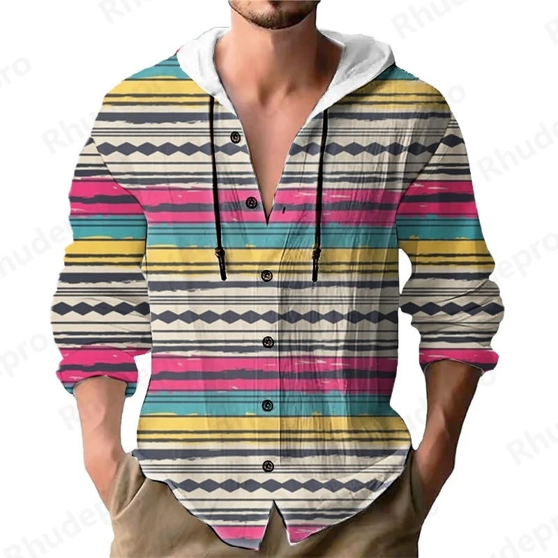 

National Style Hawaiian Men's Casual 3D Printing Long Sleeve Hooded Shirt Breathable Loose Fit Seasons American Style Clothing