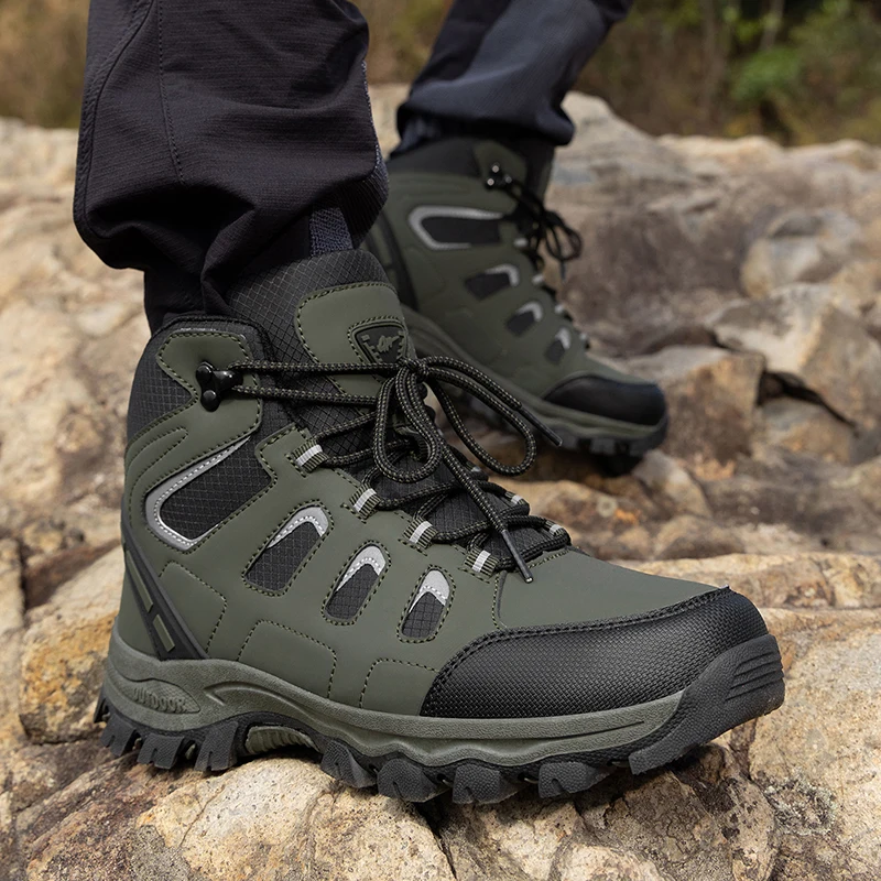 

2025 Plus Size Outdoor Ankle Boots Men Non Slip Fashion Lace Up Climbing Leather Winter Cowboy Boots Trekking Hiking Footwear