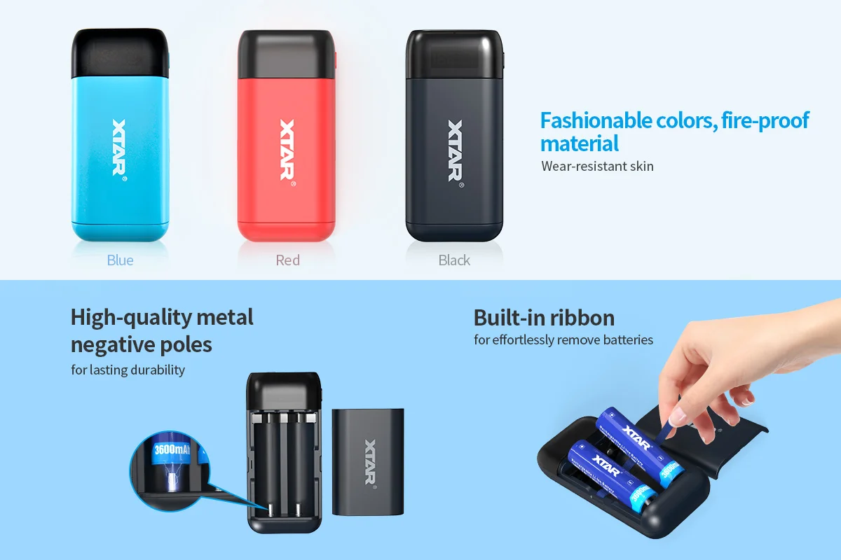 XTAR PB2SL 18650 Battery Charger QC3.0 Smart Charge Type C USB DIY Power Bank 18700 20700 21700 Rechargeable Portable Charger