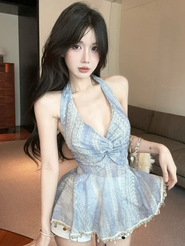 

Sexy V-Neck Strapless Crop Top Women's Summer New Pure Desire Spicy Short Sleeveless Vest Natural Style Slim Fit Citywalk