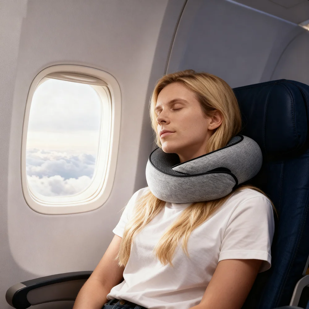Memory-Schaum Reise-Nackenkissen U-förmiges Kissen Schneckenform Reise-Nackenstütze Tragbar Verstellbar Weich Mittagspausen-Schlafkissen