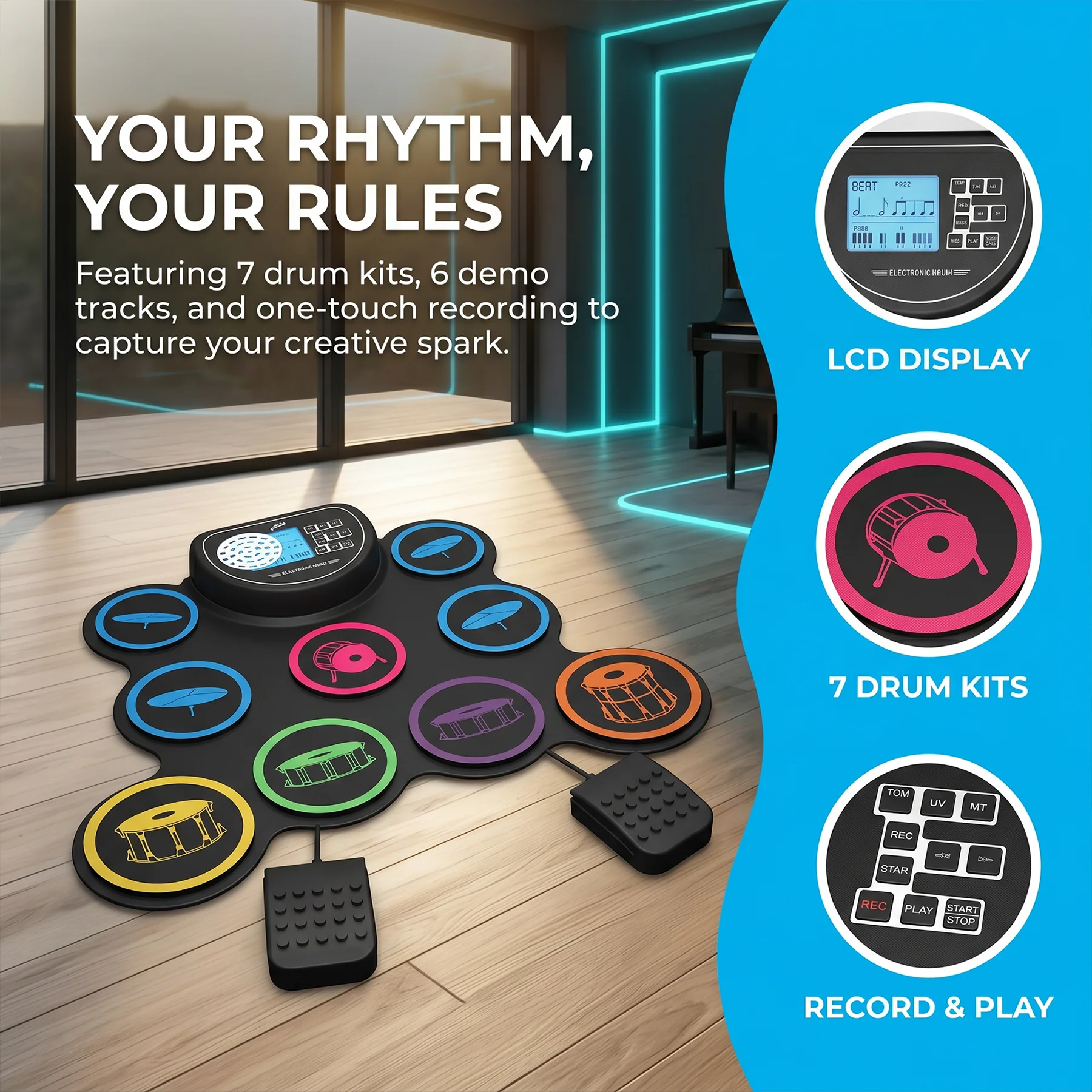 Roll-up drum kit for kids and - Diy Electronics Projects For Adults ulasan dan harga