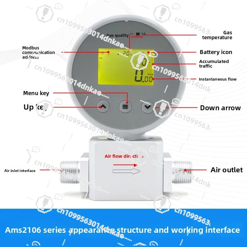 Digital Display Micro Gas Mass Flowmeter Compressed Air Nitrogen Oxygen 485 Remote Flow Meter AMS2106