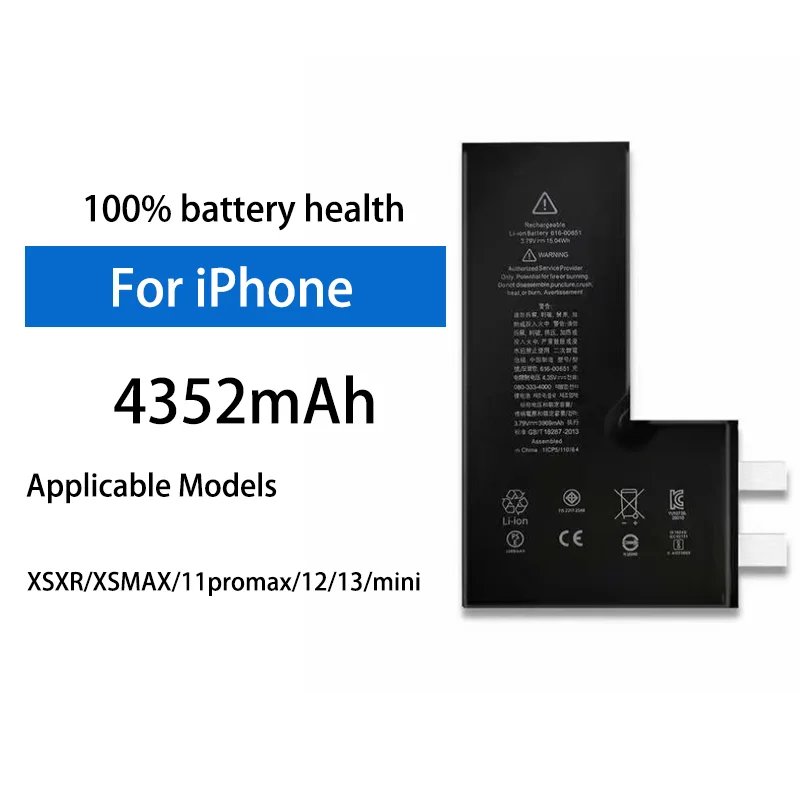 

Аккумулятор 4352 мАч с полным комплектом для ремонта без выскакивающих окон для iPhone XS, XR, XS Max, 11 Pro Max, 12, 13 Mini – Супер емкость, замена