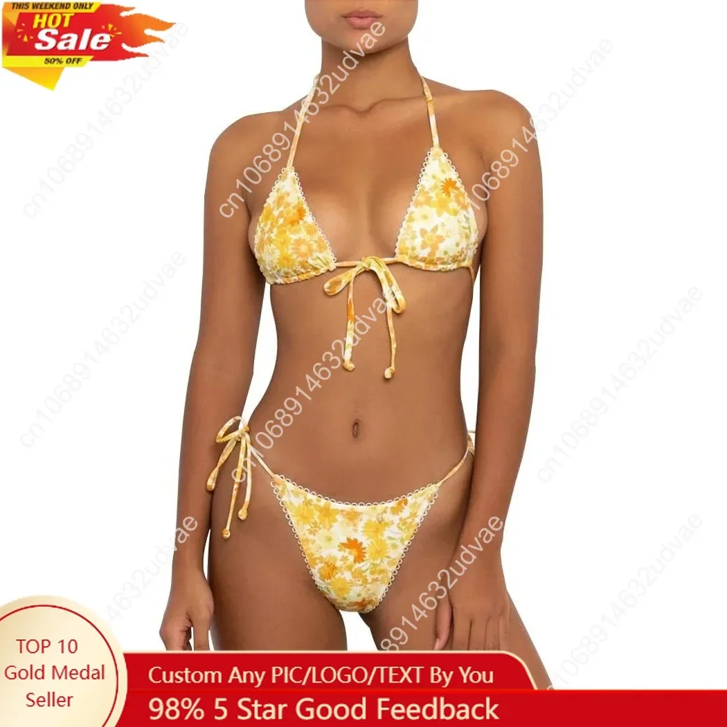 Bikinis Swimsuit Set for Women Swimwear Triangle Bathing Suit Tie String Thong