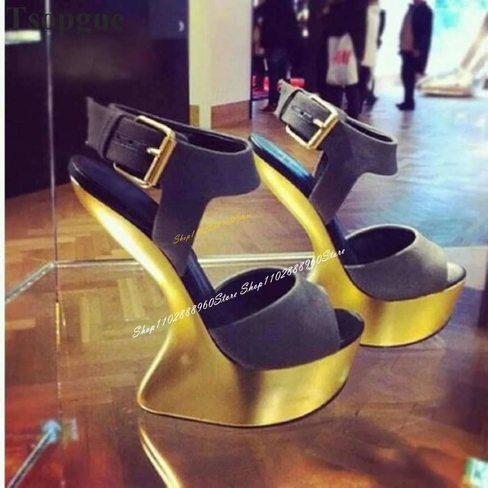 

Stylish Gray Metallic Platform Sandals Strange Style Heel Women Shoes Ankle Buckle Strap Peep Toe 2024 Sexy Zapatos Para Mujere