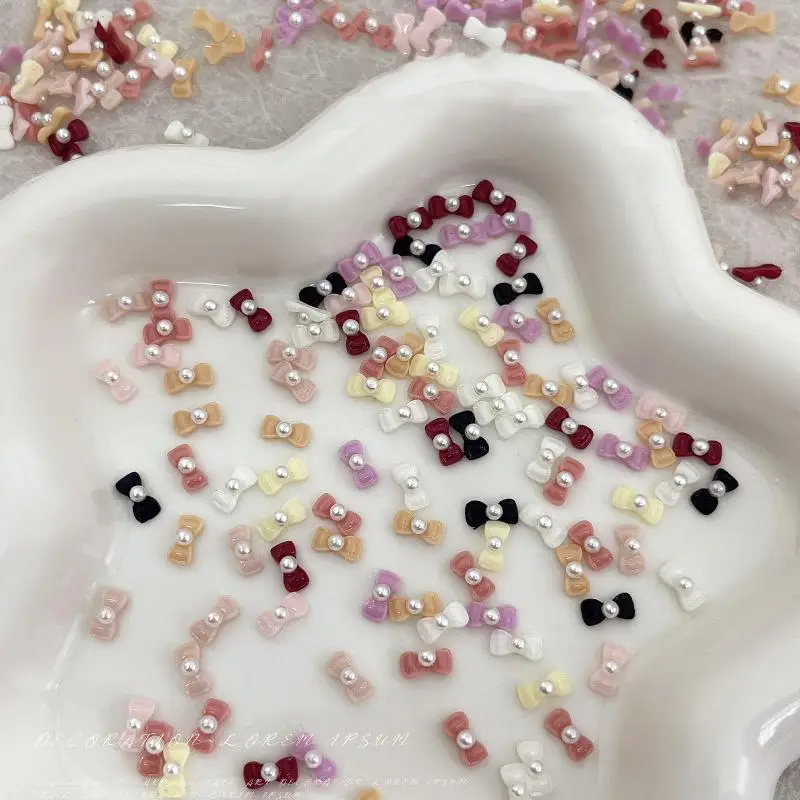Nœuds de perles minimalistes de couleur unie, breloques pour ongles, Mini strass en résine incrustés, décorations pour Nail Art, pour manucure à faire soi-même, 20 pièces