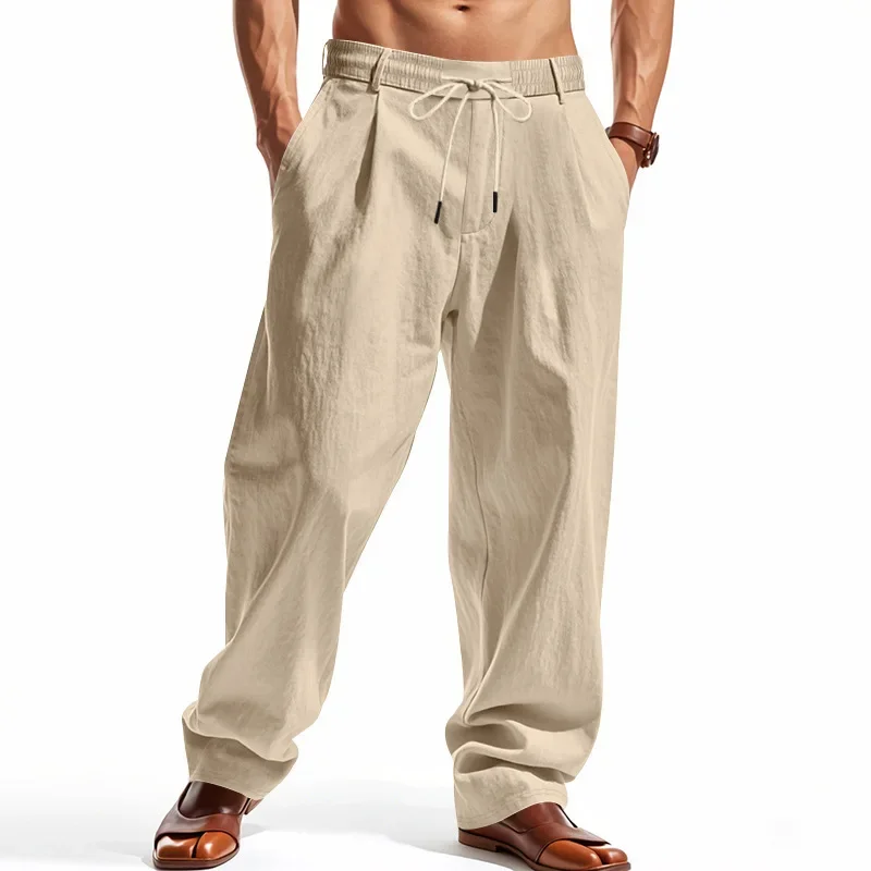 Autumn New Product Loose Linen Western Pants Casual Trendy Wrinkled Simple Breathable Sports Straight Pants For Men