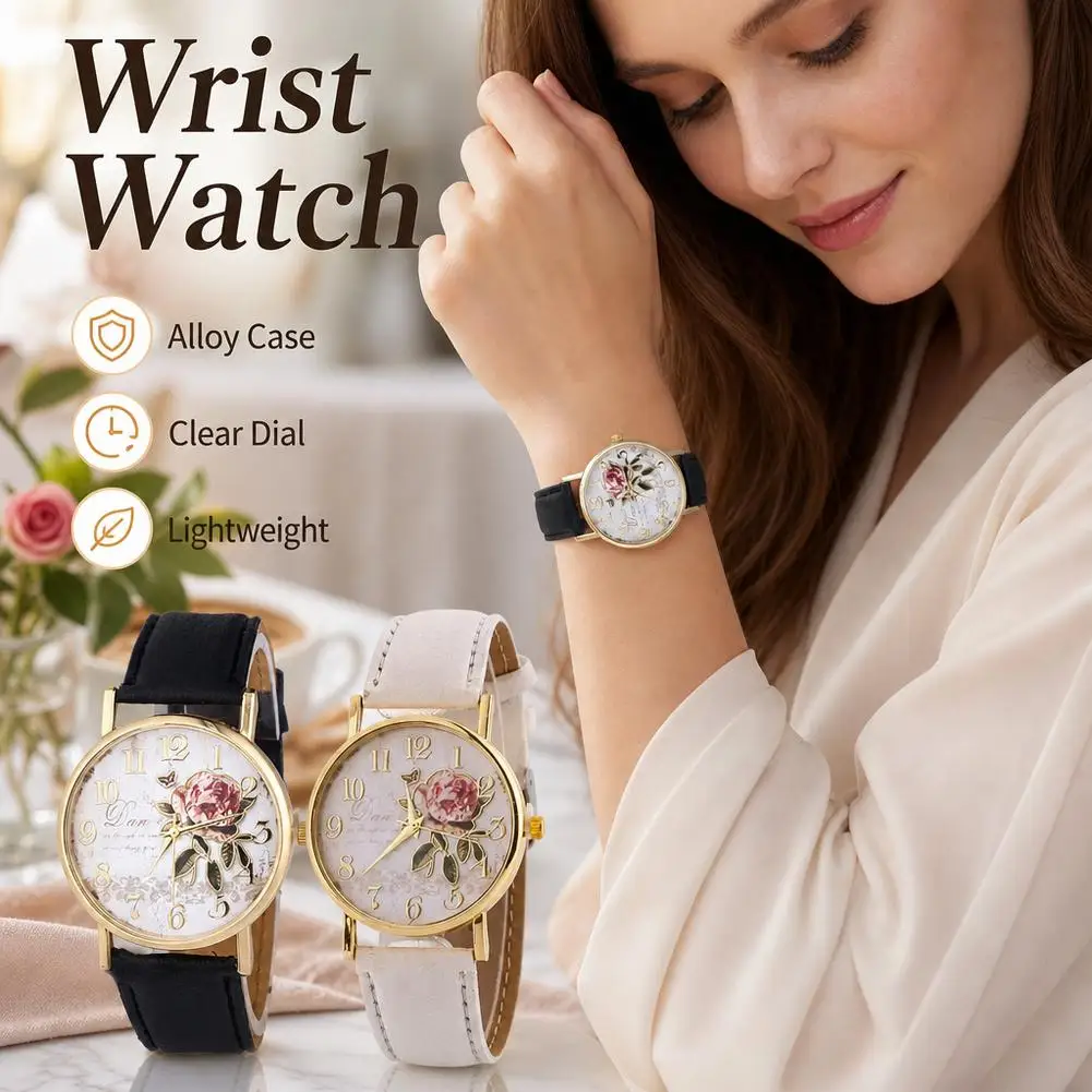 Women Watch Rose Flower Quartz Wristwatch Leather Strap Luxury Fashion Casual Vintage Female Clock Ladys Dress Reloj Mujer