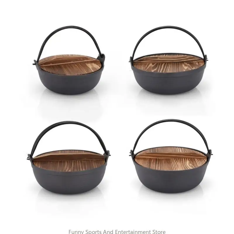 C4DE Outdoor Gusseisen -Töpfe mit Holzdeckel Camping Kochtöpfen vertiefen Suppentöpfe Picknick Hänge für Außen und Innenräume – Detail 1