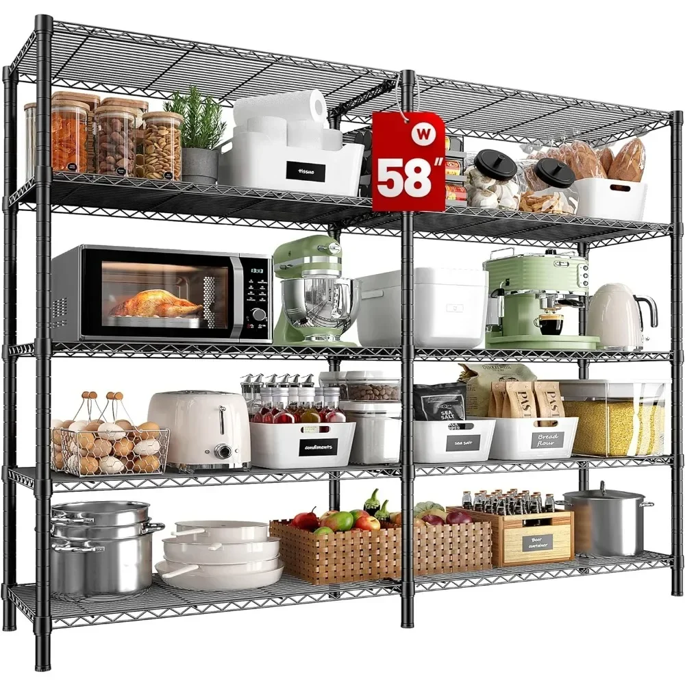 5 Tier Storage Shelves 1400LBS Wire Shelving Unit Metal Shelving for Storage Rack Shelves for Storage Heavy Duty Garage