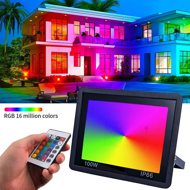 RGB LED الكاشف الإضاءة في الهواء الطلق 220 فولت IP66 مقاوم للماء متعدد الألوان مصابيح الأضواء إضاءة المناظر الطبيعية 30 واط 50 واط 100 واط مع جهاز التحكم عن بعد #1