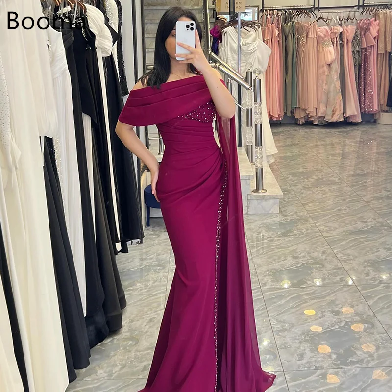 

Booma Mermaid Simple crystal Off The Shoulder Evening Dresses Long Formal Dresses for Women Elegant Prom Gowns Custom Made 2025