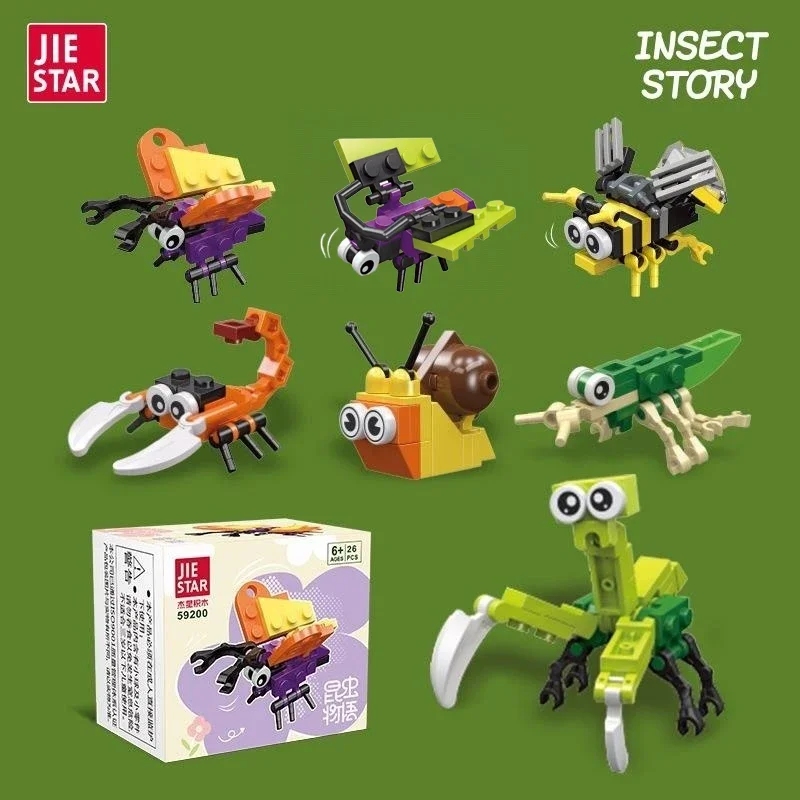 3D Insect Series Micro Building Blocks Children's DIY Assembly Toy Butterfly Dragonfly Spider Scorpion Ladybug Model Block Brick