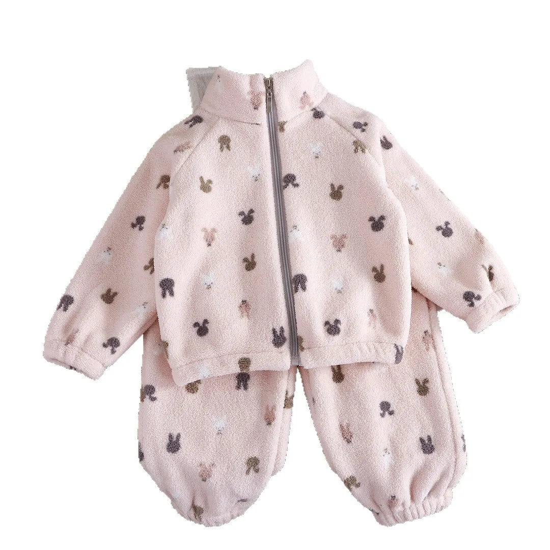 Ensemble épais en peluche pour enfants, vêtements de maison pour enfants, dessin animé coréen, pour garçons et filles, élégant, en molleton de corail, vêtements de nuit chauds, nouvelle collection automne hiver