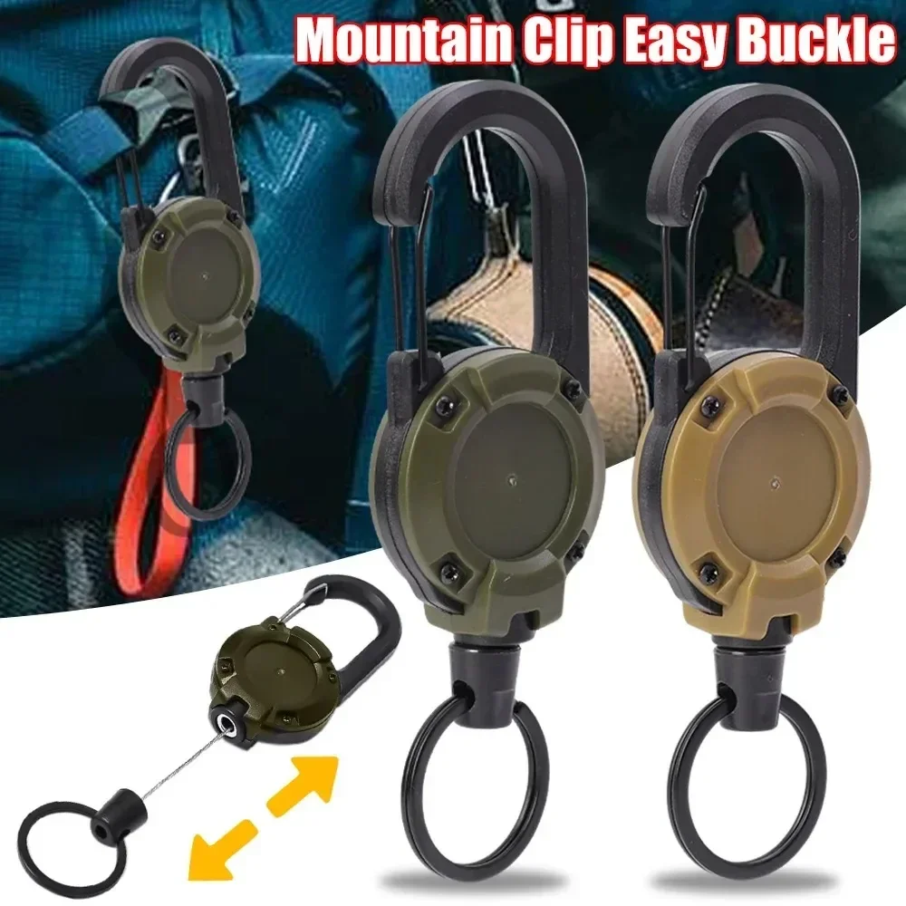 Retractable Heavy Duty Pull Reel Carabiner Key Chains Strong Steel Wire Buckle Rope Spring Key Ring Outdoor Sporty Keychain Tool