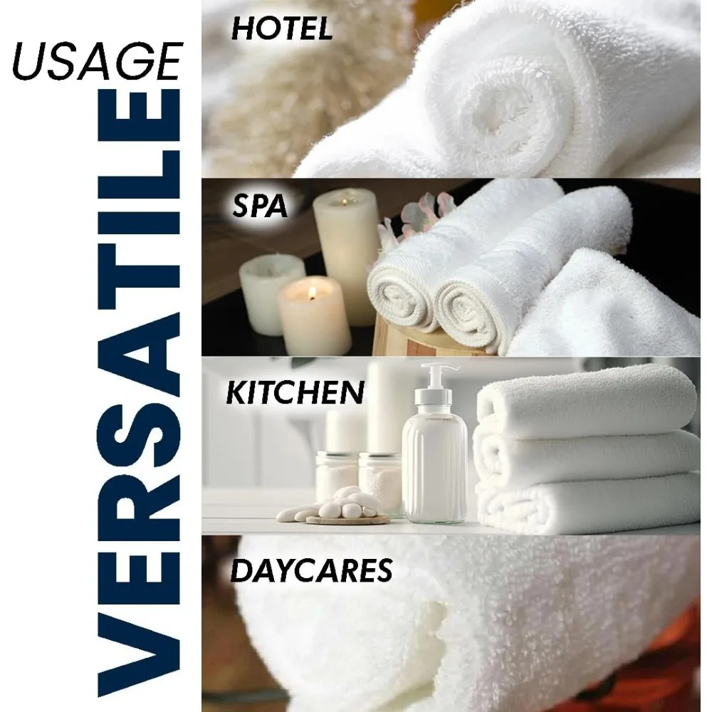 Toallitas de algodón hilado con anillo 100% peinado blanco de 13x13 pulgadas de primera calidad, paquete de 300, toallas de lujo ultrasuaves, altamente absorbentes y a granel para