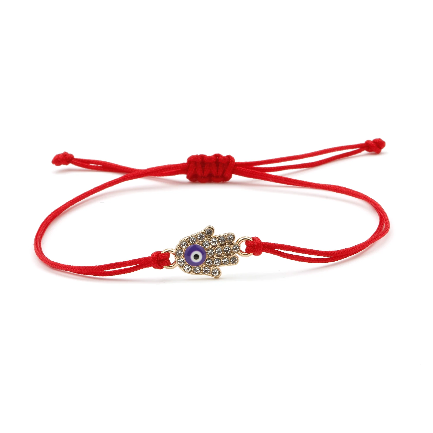 Zinc Alloy Rhinestone Hamsa Hand Enamel Evil Eye Lucky Charm Bracelet Women Red String Purple Grey Cord Handmade Jewelry Present