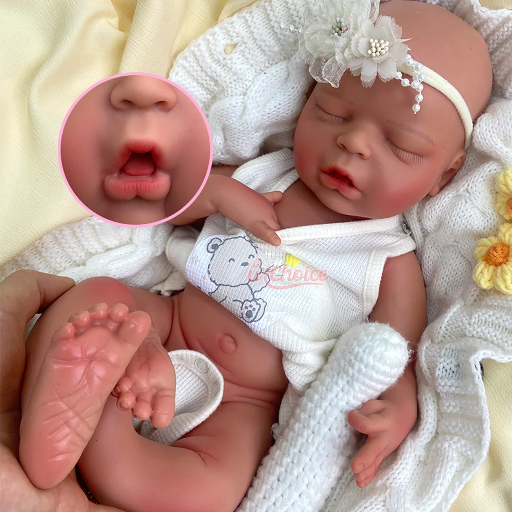 Boneca bebê reborn de silicone macio de 18 polegadas, flexível, realista, ponderada, menina dormindo, olhos fechados, recém-nascido para colecionadores, entusiastas de bonecas