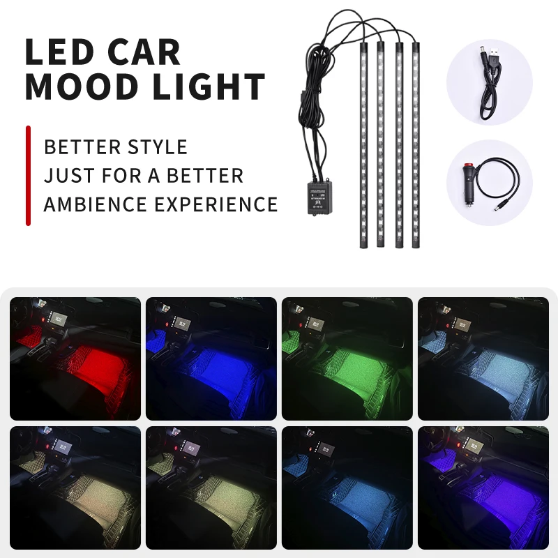 

LED Car Interior Ambient Foot lamp With USB Remote Control Auto Decorative Atmosphere Neon Lamp LED bar car Accessories light