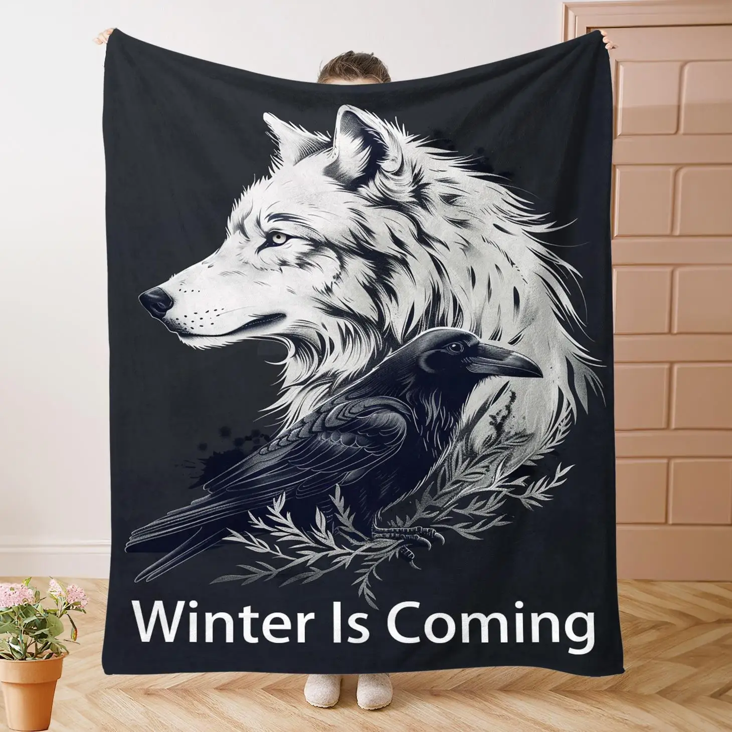 Ultra Soft Game of Thrones Wolf Raven Couple Blanket Throw Cozy Fleece Winter Decorative Couch Gift Friends Family Home Decor