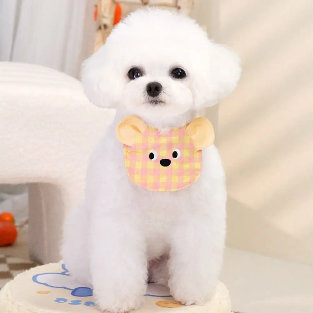 Korean Pet Bib Drool Towel Fashion Embroidery Than Bear Drool Towel Small Dog Teddy Adjustable Soft Pet Supplies