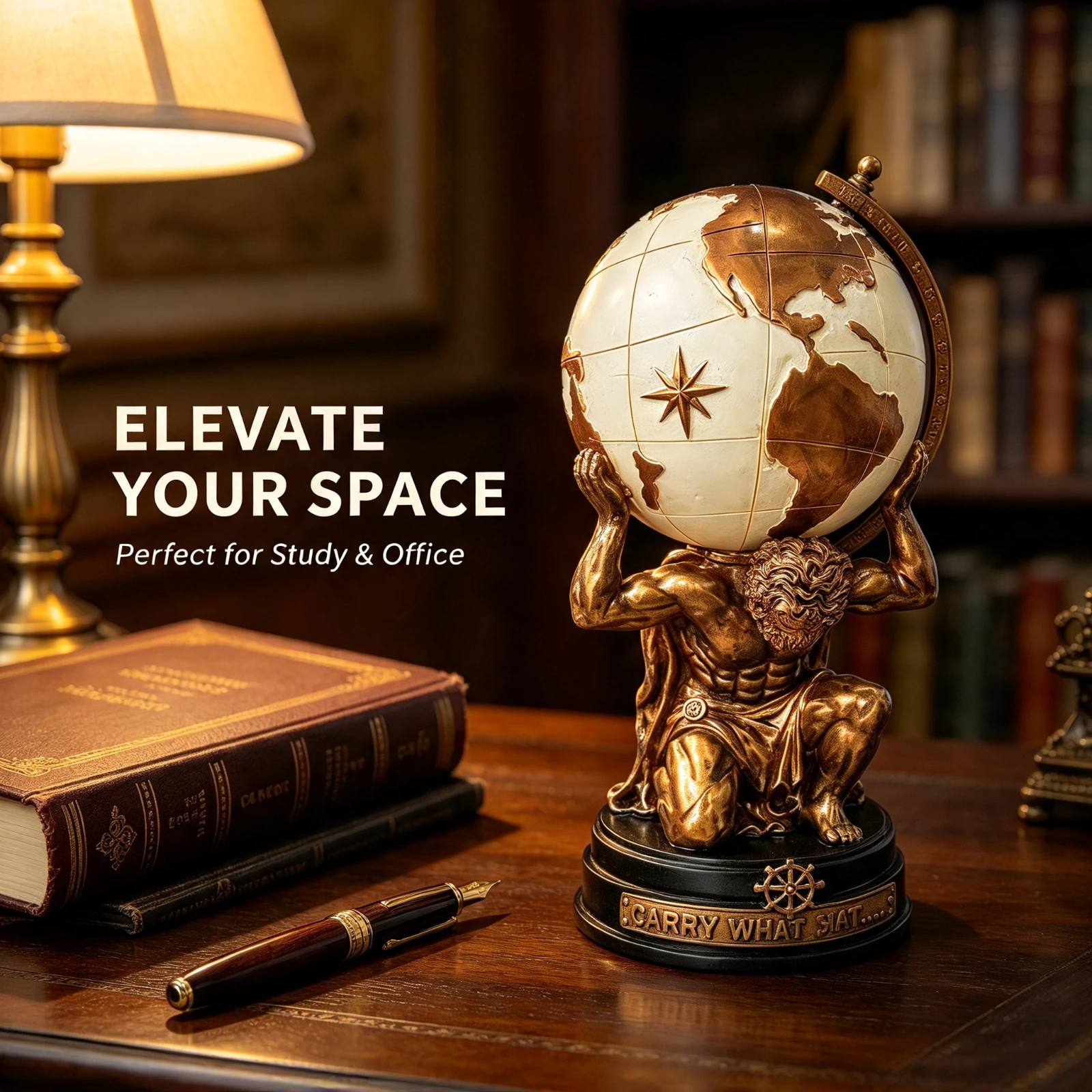 Resin Atlas Globe Statue Holding World Map Figure Mythology Greek God Sculpture Vintage Home Office Desk Bookshelf Decor Gift