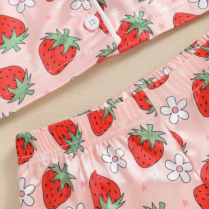 Conjunto de pijama de manga corta para niñas pequeñas, camisa con estampado Floral/fresa/pollo y pantalones cortos, ropa de dormir de 2 piezas