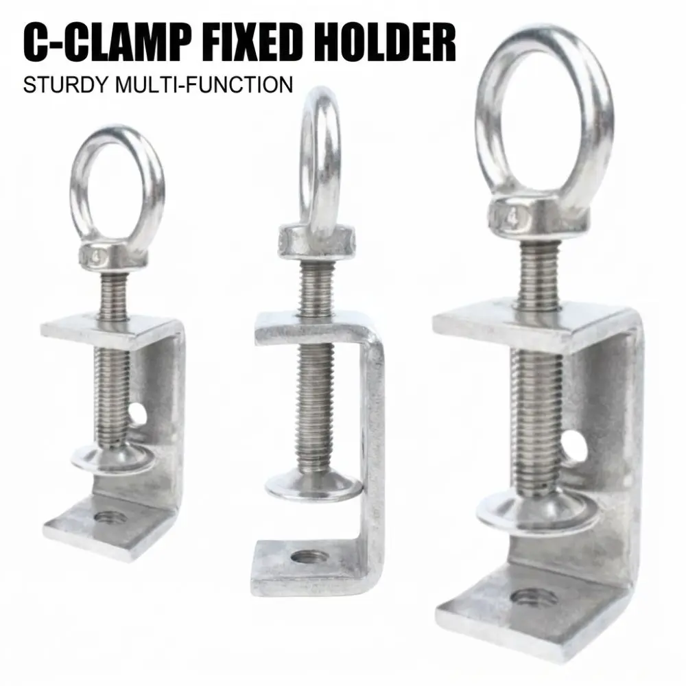 1pc 304 Stainless Steel C-clamp Adjustable 20-130mm Opening Square Clamp Sturdy Pull Ring Fixed Holder Clip Hardware Fasteners